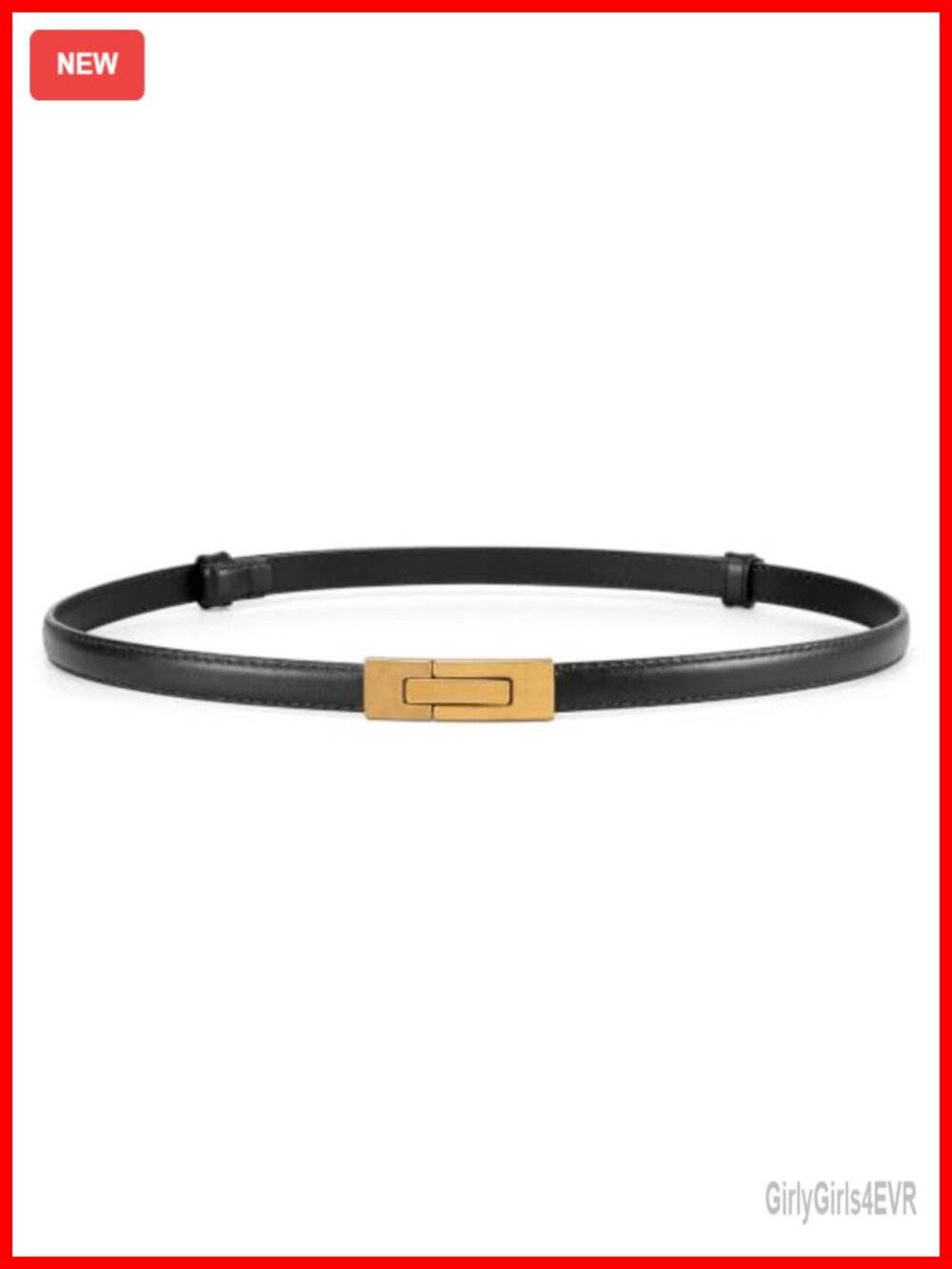 Skinny Genuine Leather Belt with Gold Buckle Adjustable Thin Waist Belt for